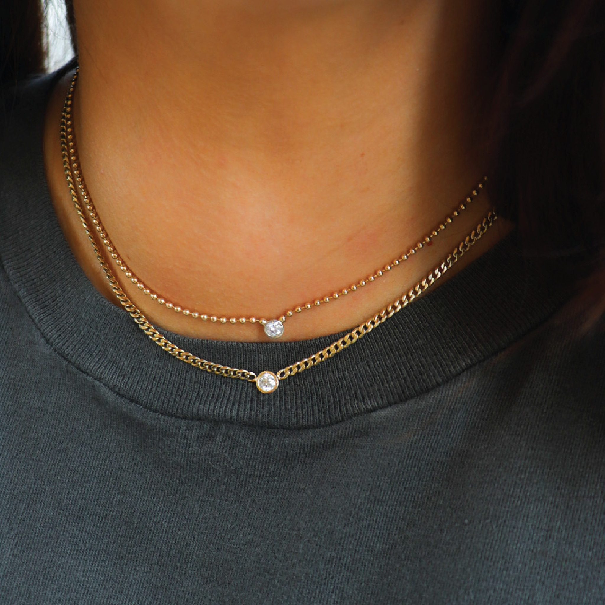 Round Diamond Bezel Ball Chain Necklace