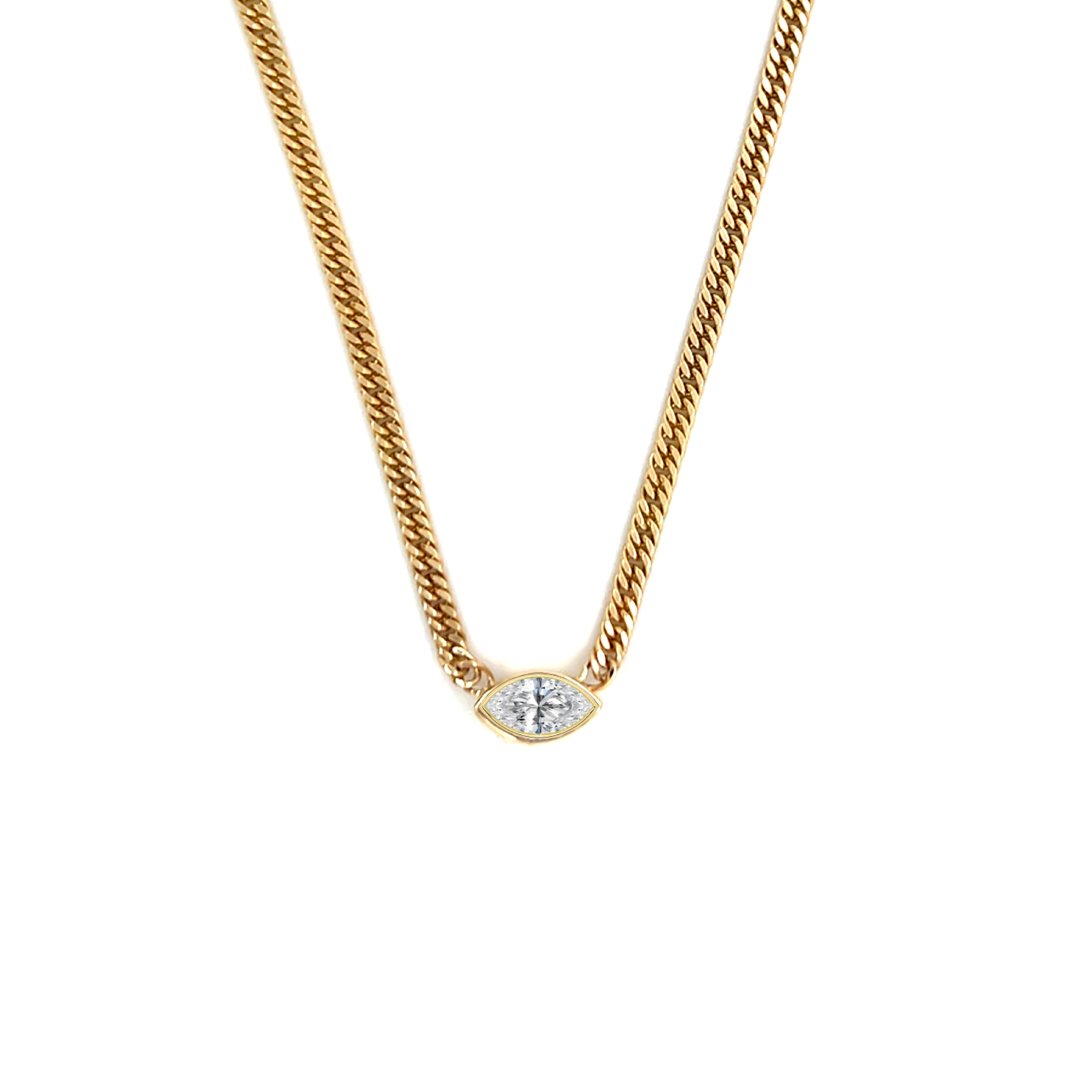 Diamond Marquise Bezel Curb Chain Necklace