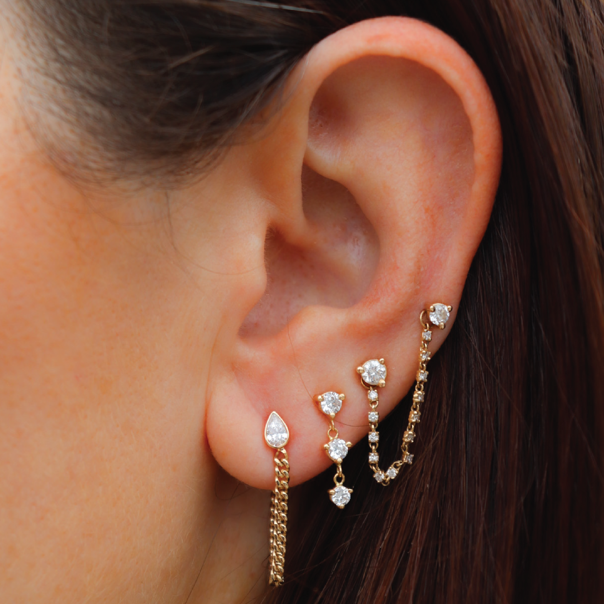 Pear Cut Diamond Curb Chain Earring