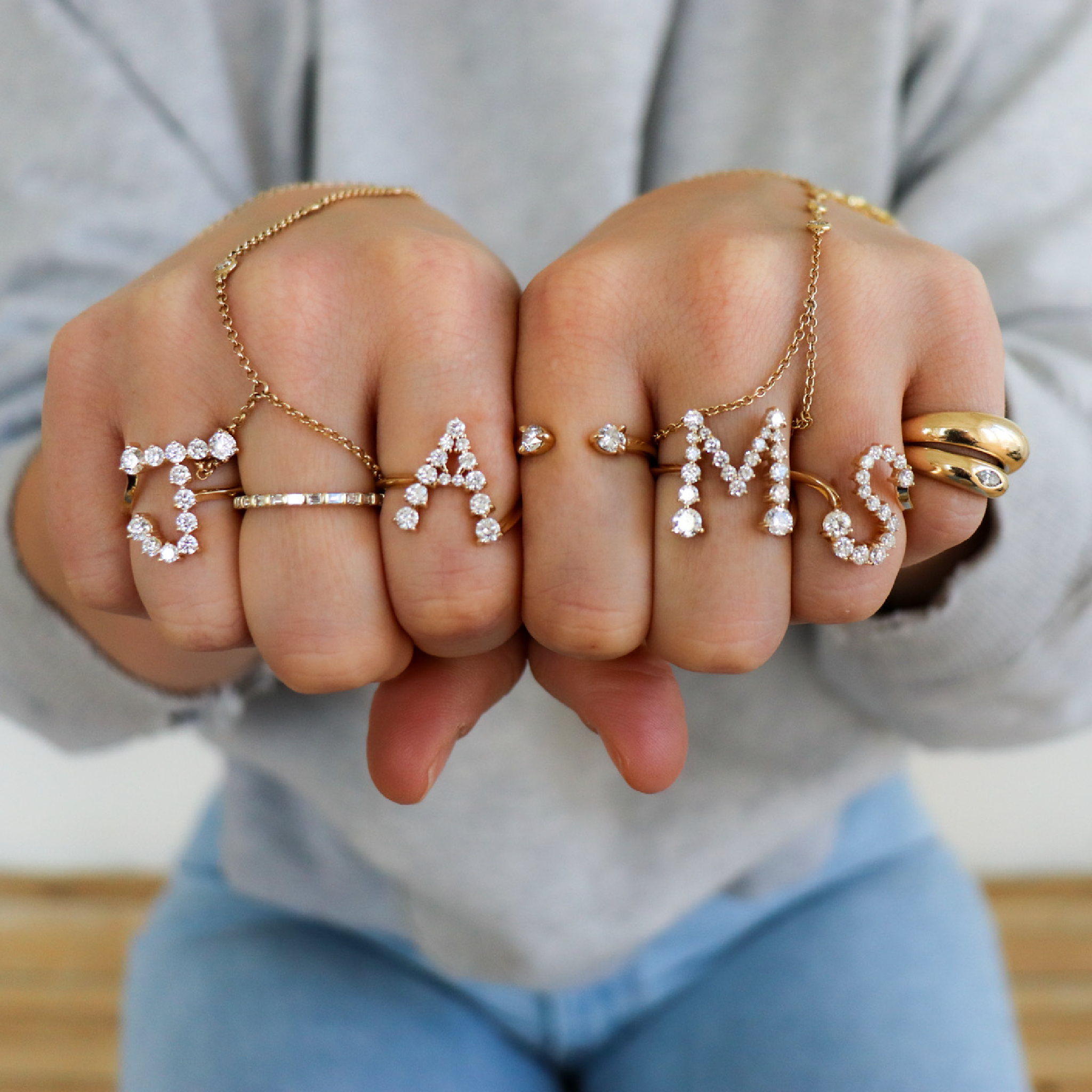 "S" Jumbo Diamond Letter Ring