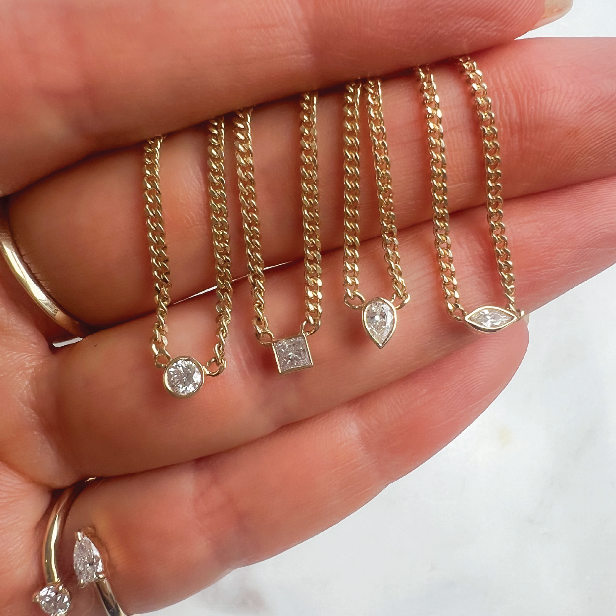 Mini Round Diamond Bezel Curb Chain Necklace